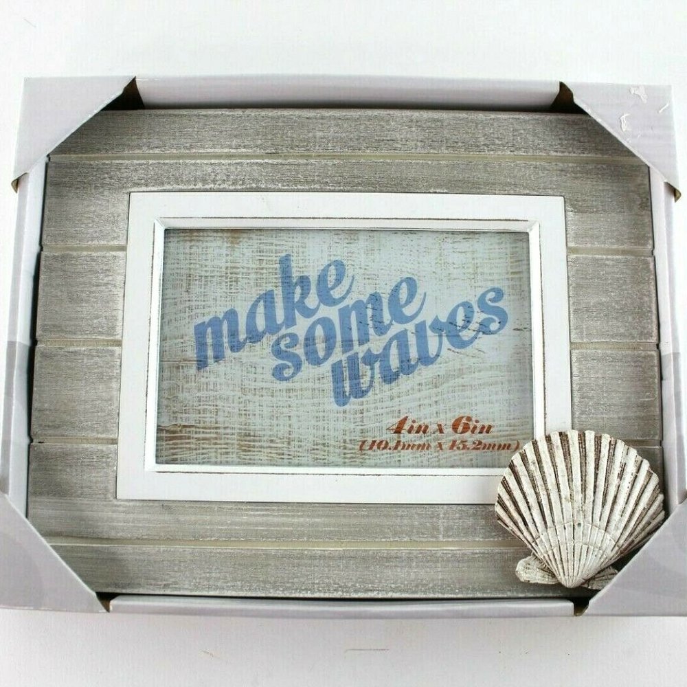 Malden 4'' x 6'' Beach, Make Some Waves Shell Distrsessed Wood Photo Frame NEW